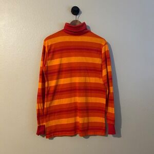 Vintage 70s Orange Striped Long Sleeve Turtle Neck Sweater Medalists Allen A